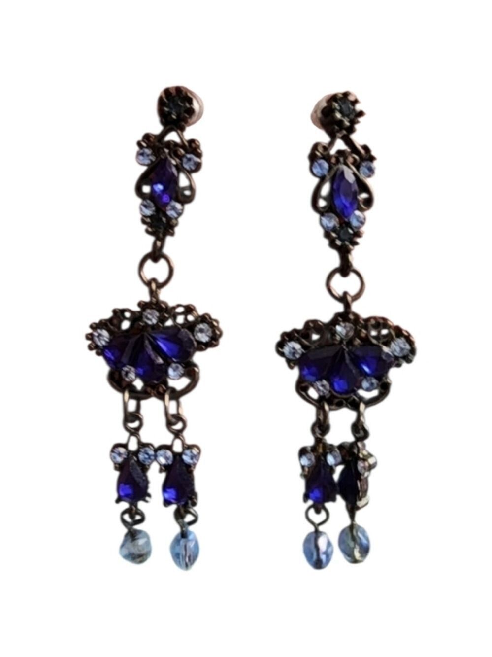Blue and Black Vintage-Inspired Chandelier Earrings